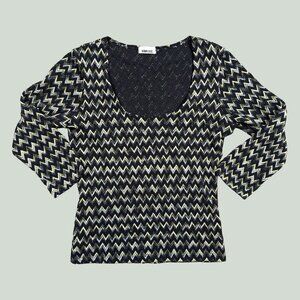 Star C.C.C. Vintage 90s Chevron Striped Scoop Neck Green Top Women's Large